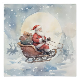 Knus Kerstmis kerst slee coole Kerst Wand Kunst Perfect Poster