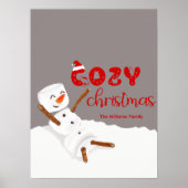 Knus Kerstmis Schattige Sneeuwman Poster (Voorkant)