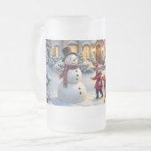 Knus Kerstmis Sneeuw Scene Kunst Matglas Bierpul (Voorkant links)