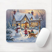 Knus Kerstmis Sneeuw Scene Kunst Muismat (Met muis)