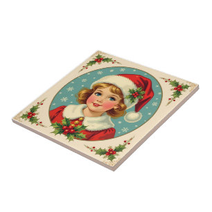 Knus Kerstmis Victoriaans Meisje Tegeltje