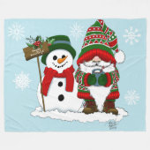 Knus Kerstmnis Kabouter Sneeuwman Winter Feestdag  Fleece Deken (Voorkant (Horizontaal))