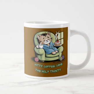 Knus Kitten met Koffie en Cake – Grappige Kat Grote Koffiekop