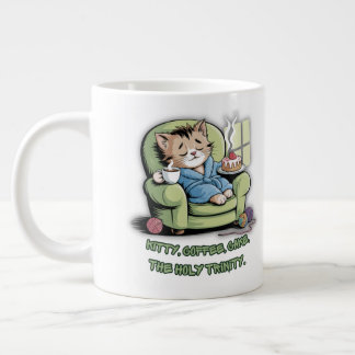 Knus Kitten met Koffie en Cake – Grappige Kat Grote Koffiekop
