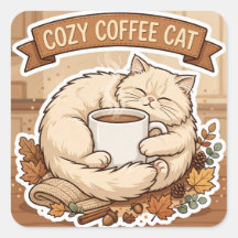 Knus koffiekatsticker Cadeau voor kattenliefhebber