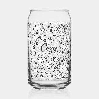 Knus Konijn en Kat Poot Patroon Kan Glas