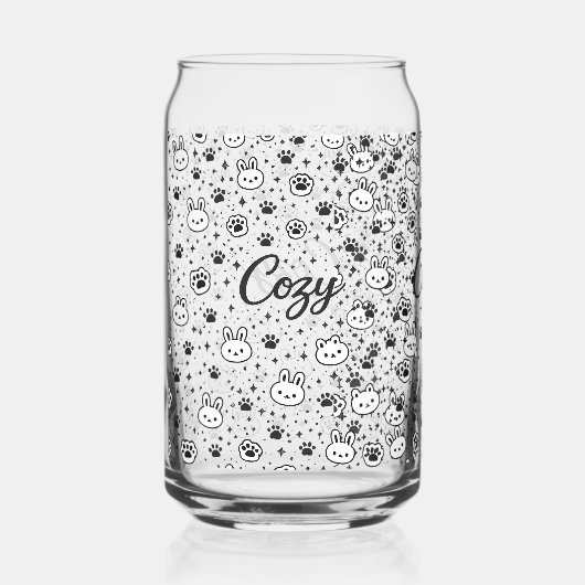 Knus Konijn en Kat Poot Patroon Kan Glas (Voorkant)