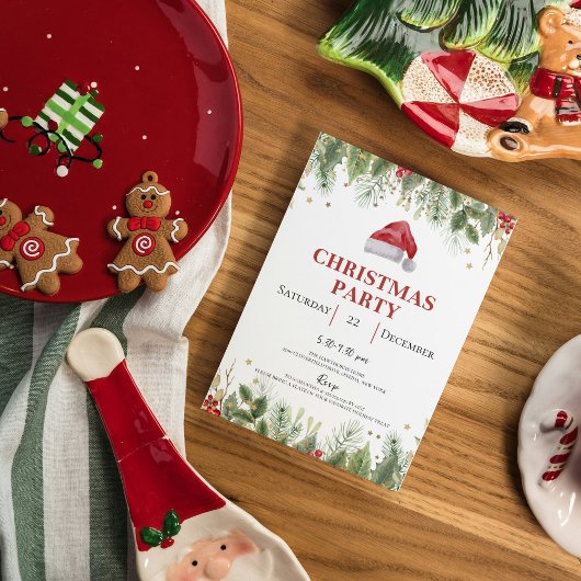 Knus Kranstuintje rode Kerstfeest Uitnodiging
