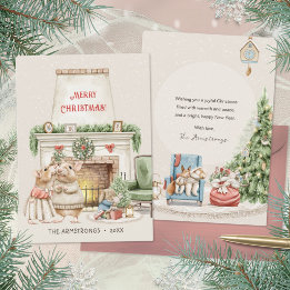 Knus Kus Mice Haard Watercolor Kerstmis Feestdagenkaart