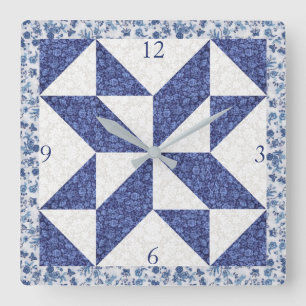 Knus Landelijk Blauw Wit Calico Nep Dekensquare Vierkante Klok