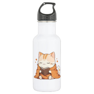 Knus Lezend Kat Kawaii Boekenwurm Kitten Ontwerp Waterfles