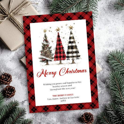 Knus luipaardprint kerstboom aquarel kaart