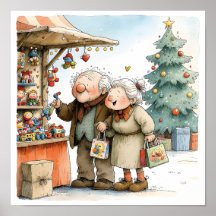 Knus Markt voor Grootouders Kerstverhaal Illustrat