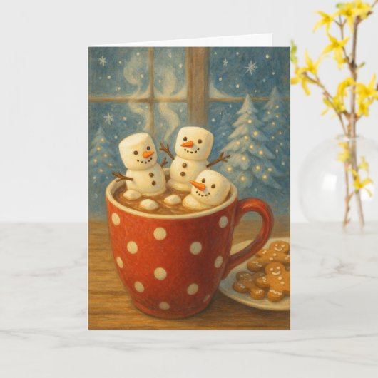 Knus Marshmallow Sneeuwmannen Kaart (Gele Bloem)