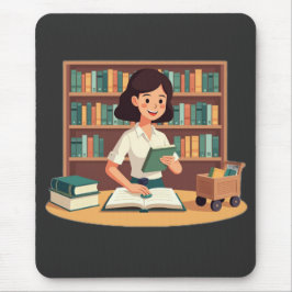 Knus Meisje Leest Boekenplank Muismat