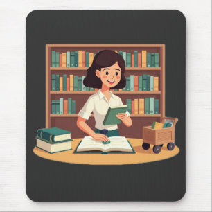 Knus Meisje Leest Boekenplank Muismat