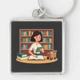 Knus meisje leest boekenplank sleutelhanger
