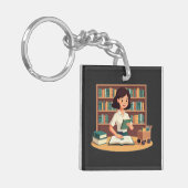 Knus Meisje Leest Boekenplank Sleutelhanger (Voorkant Links)