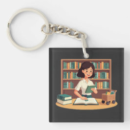 Knus Meisje Leest Boekenplank Sleutelhanger