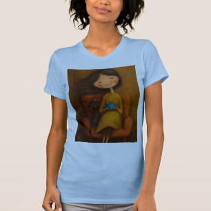 Knus Meisje Zwarte Kat Whimsische Esthetische Kuns T-shirt