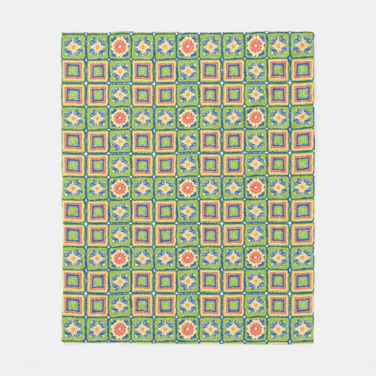 Knus Modern Retro Groen Granny Square Fleece Deken (Voorkant)