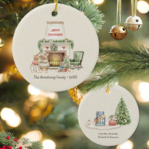 Knus Muizen Haardvuur Kerst Waterverf Keramisch Ornament