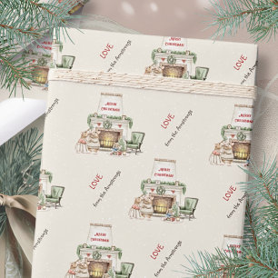 Knus Muizen Haardvuur Kerstmis Waterverf Cadeaupapier