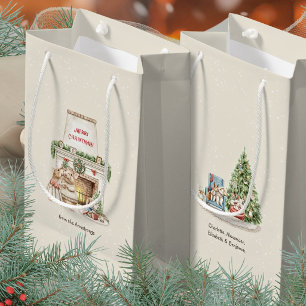 Knus Muizen in Waterverf Kerst Haard Klein Cadeauzakje