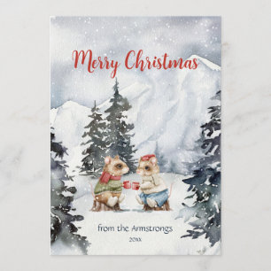 Knus Muizen met Warme Chocolade Sneeuw Kerstmis Wa Feestdagenkaart