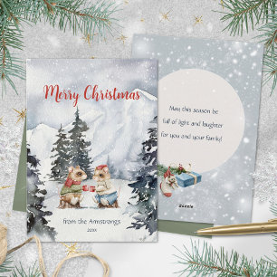 Knus Muizen met Warme Chocolade Sneeuw Kerstmis Wa Feestdagenkaart