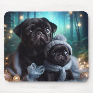 Knus Nachtelijke Winter Pugs Jongere Bos Muismat