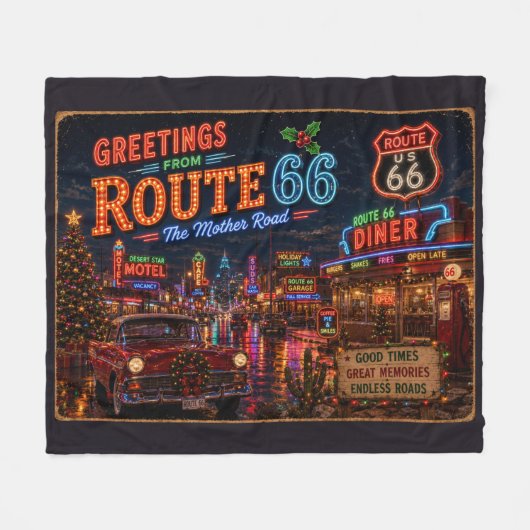Knus Neon Route 66 Kerstnachten Fleece Deken (Voorkant (Horizontaal))