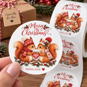 Knus Noordse Kerst Eekhoorns Met Liefde Ronde Sticker
