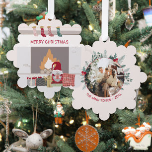 Knus Nordic Kabouter Open Haard Kerst Foto Ornament Kaart