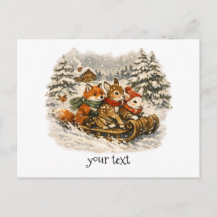 Knus Nordic Kerstmis Bosdieren Slee Geschenk Briefkaart
