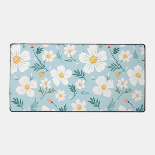 Knus pastelblauwe bloemenaesthetiek bureaumat (Voorkant)