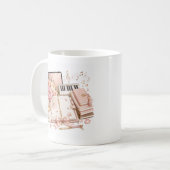 Knus piano koffie bloem mok bewerkbaar (Voorkant links)