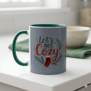 Knus Pine Berry Lettering Blauw Vakantie Mok