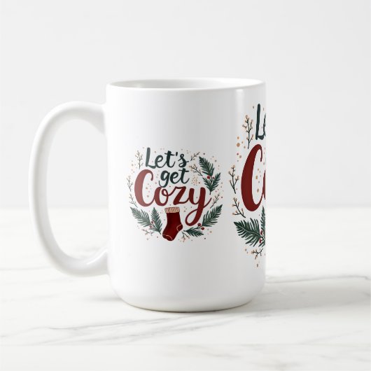 Knus Pine Berry-lettering voor de Feestdagen Koffiemok (Links)
