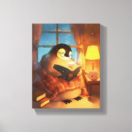 Knus Pinguïn Lezen Peuterkamer Muurprint Canvas Ku (Voorkant)