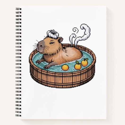 Knus Pixel Art Zen Capybara Warmwaterbron Notitieboek (Voorkant)