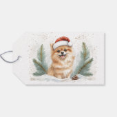 Knus Pomeranian Kerstman Hoed Kerstcadeau Label Cadeaulabel (Achterkant Horizontaal)