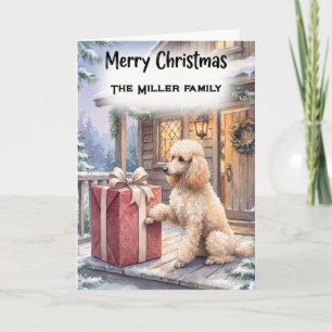 Knus Poodle & Rode Gift Woodland Kerstmis Custom Kaart