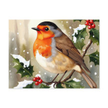 Knus Robin Kerst Waterverf Illustratie