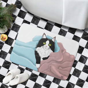 Knus Roze Blau Whimsical Tuxedo Kat Dekens Badmat
