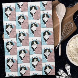 Knus Roze Blau Whimsical Tuxedo Kat Dekens Theedoek
