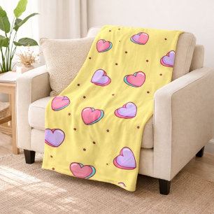 Knus Roze en Paarse Hartjes Patroon Fleece Deken