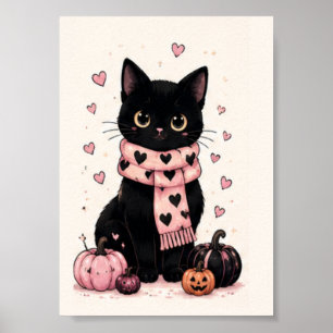 Knus Roze Hart Sjaal Zwarte Kat Poster