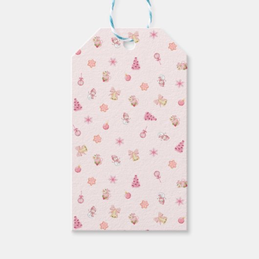 Knus Roze Kerstpatroon Cadeaulabel (Voorkant)