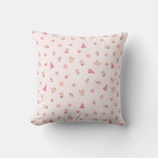 Knus Roze Kerstpatroon Kussen (Voorkant)